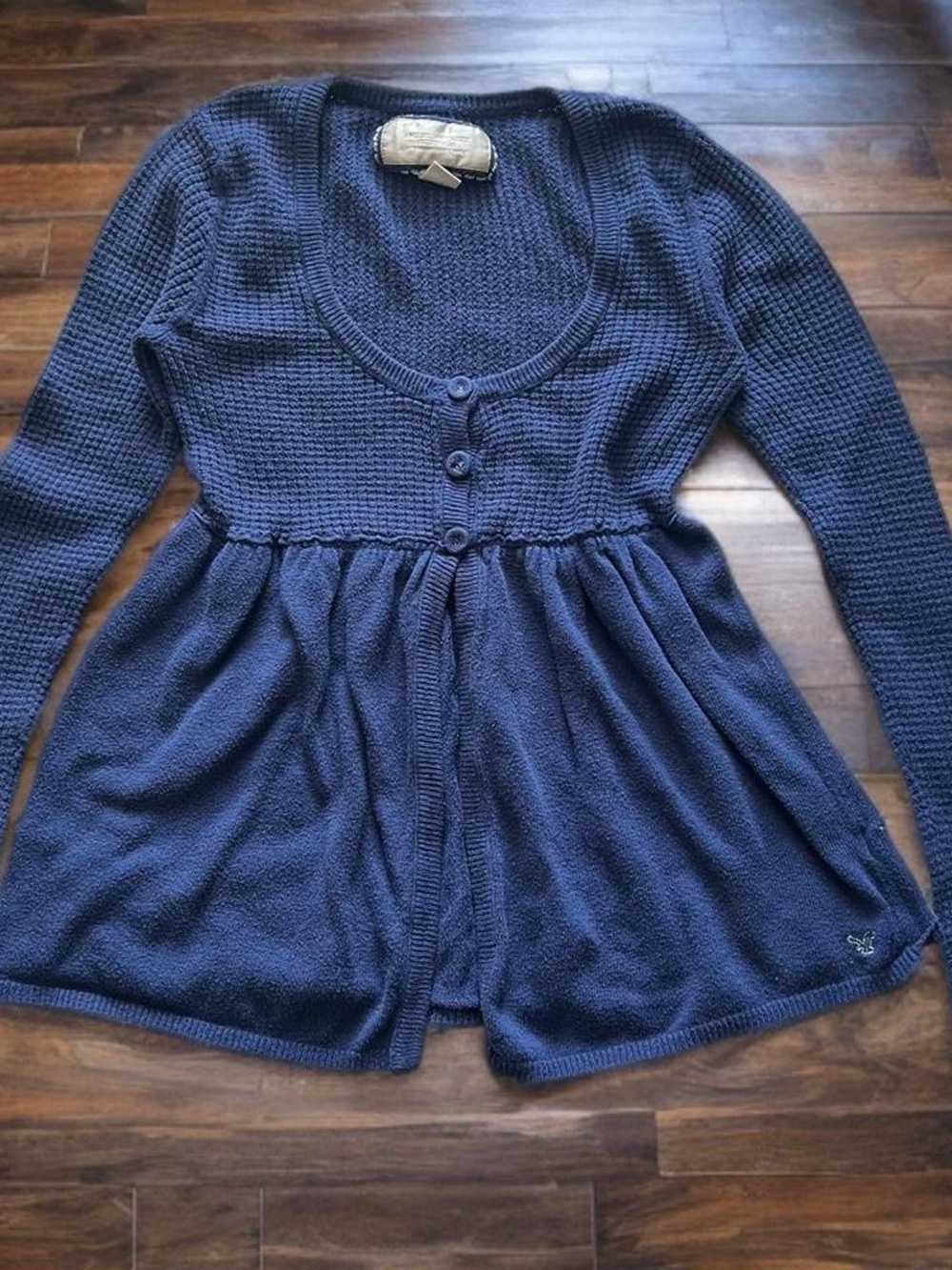 VTG Y2K American Eagle Outfitters Navy Blue Knit Button-Up Cardigan Babydoll